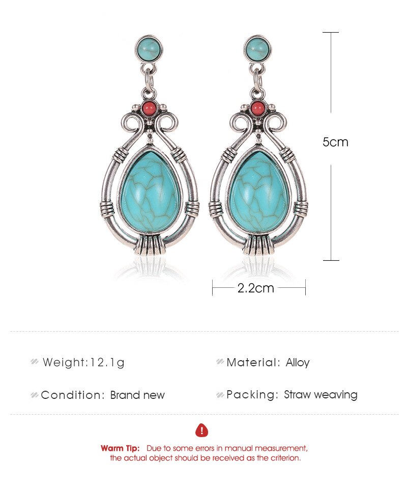 Modyle Vintage Tibetischen Silber Natürliche Türkisen Verkrustete Ohrring Blau Stein Wasser Tropfen Baumeln Ohrringe für Frauen Boho