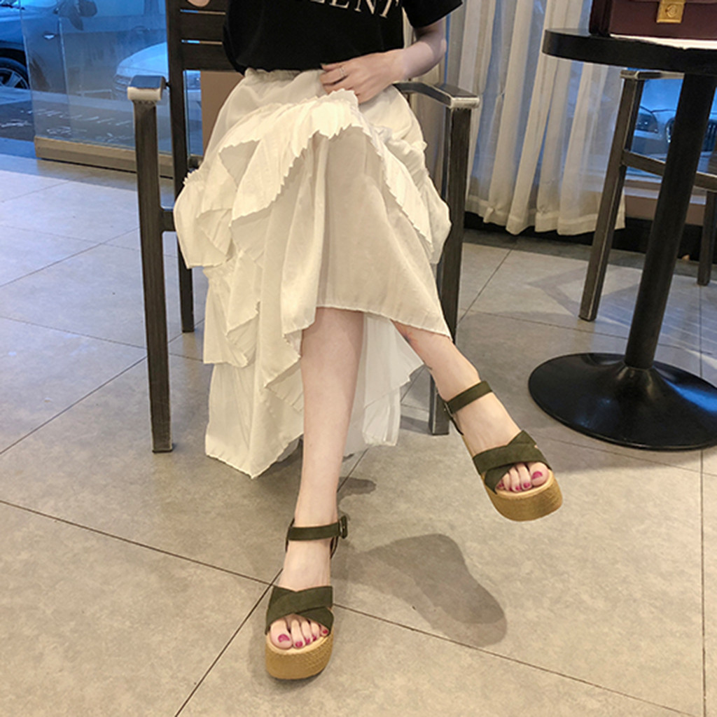 Décontracté Compensées Bout Ouvert chaussures Peep Toe Sandales femme à talons hauts plate-forme sandale décontractée boucle sandalia feminina sem salto # G30