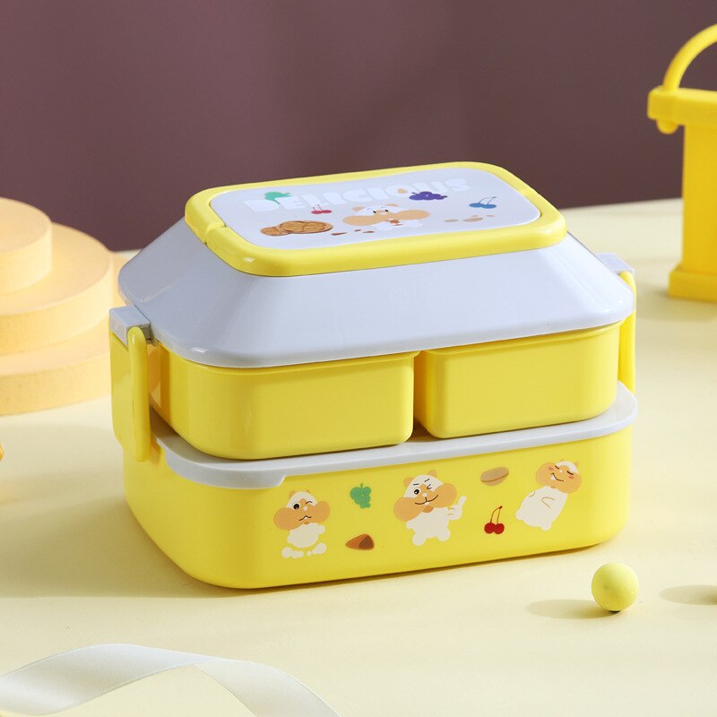 Portable Lunch Box For Girls School Kids Plastic Picnic Bento Box Microwave Food Box With Compartments Storage Containers: Yellow 21x12.5x13cm