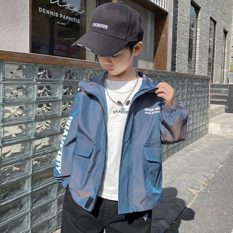 2022 Koreaanse Lente Herfst Boy Hooed Uitloper Lange Mouw Jasje Jas Brief Kapmantel Bovenkleding Tops 5 6 7 8 9 10 12 Jaar