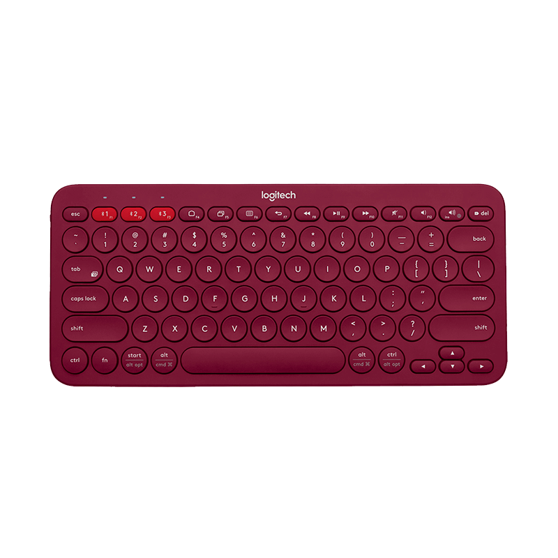 Logitech K380 Drahtlose Bluetooth-Tastatur für mehrere Geräte, tragbare, ultradünne Tastaturen für Windows, Mac, Chrom, iOS und Android: Rot