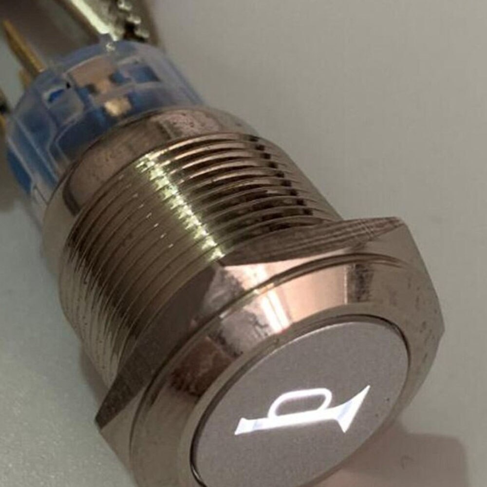 Marine Momentary Push Button LED Horn Light Car Switch 12V 19mm 5 Pin Terminal: White