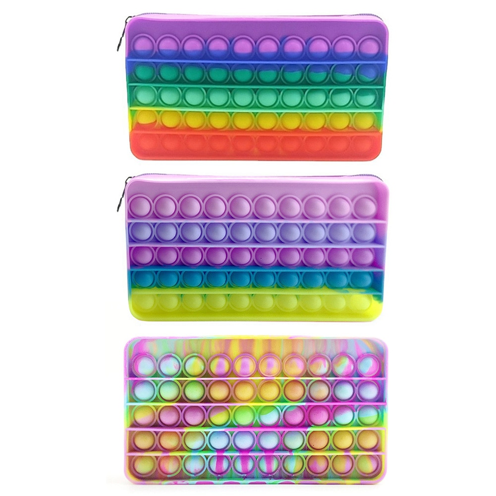 Funny Pencil Case Silicone Purse Push Bubbles Simple Stationary Bag Popper Sensory Pencil Case Fidget Toys