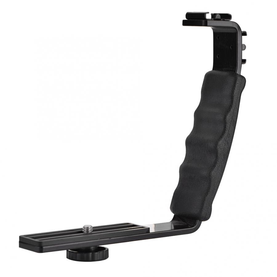 Nueva llamativa Zapata de Flash de cámara soporte en L Doble Adaptador de montaje de soporte de zapata DV micrófono luz LED doble zapata soporte Flash