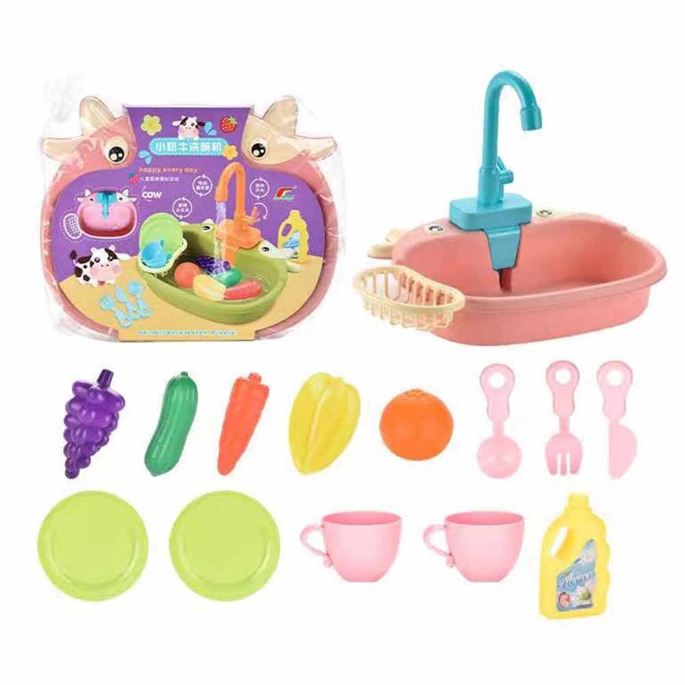 Aanrecht Speelgoed Elektrische Simulatie Vaatwasser Met Running Water Vaatwas Kinderen Keuken Speelgoed Pretend Speelhuis Speelgoed: A Pink