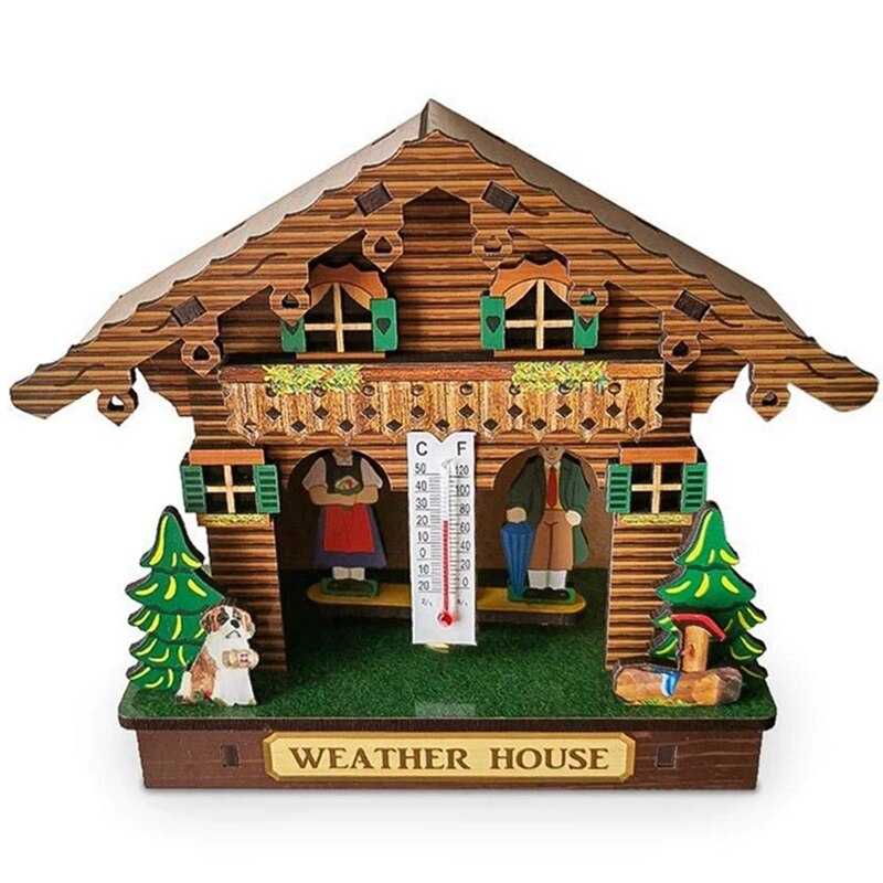 Weather House Forest Weather House with Man and Woman Wood Chalet Barometer Thermometer and Hygrometer Home Decoration