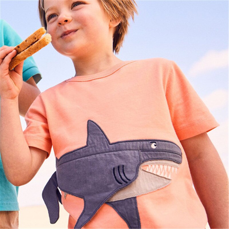 Little Maven Summer Baby Kids Boy Short Sleeve O-neck t Shirt Cartoon Big Shark fish Tee Tops for 1-7 years Boys