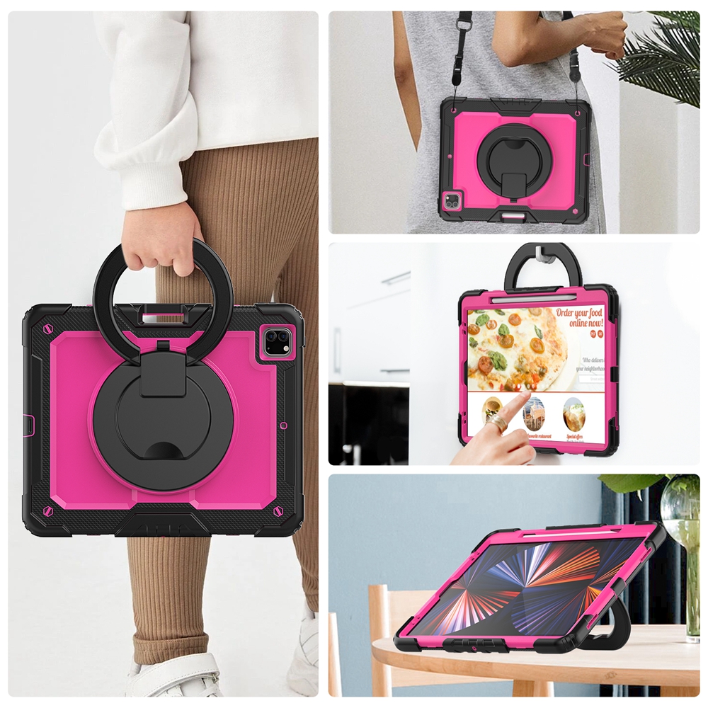 Voor apple ipad pro 12.9 inch a2378 a2229 a1876 case kids schokbestendige trekring schouderband standaard tablet hoes