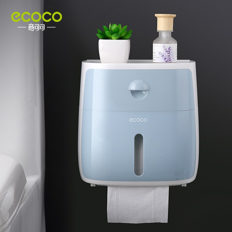 ecoco Tissue Box Wall-Mounted, Tissue Dispenser Waterproof, Paper Towel Holder, Bathroom Tissue Box with Drawer Bathroom Storage: blue