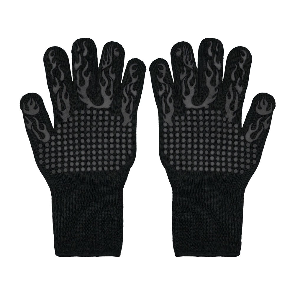 Safety Fireproof Gloves Fire Insulation High Temperature Resistant Work Gloves Kitchen BBQ Grill Non-slip Microwave Oven Gloves: A pair Black