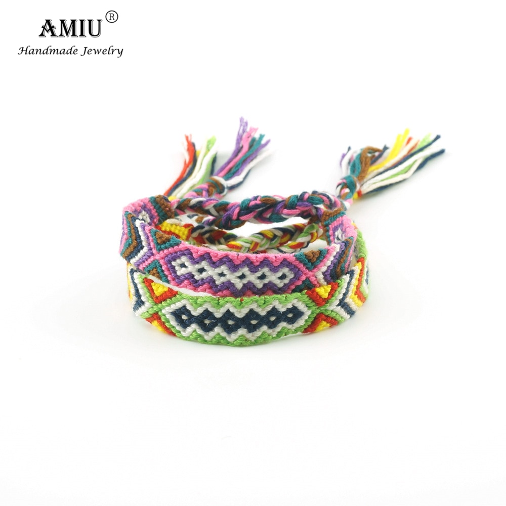 AMIU 12pcs Bohemian Weave Cotton Friendship Bracelet Brazilian Woven Rope String Handmade Bracelets Packing Sets For Women Men