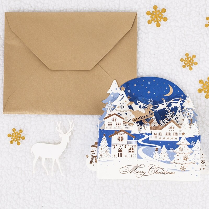 Merry Christmas Greeting Cards with Envelopes and Snow