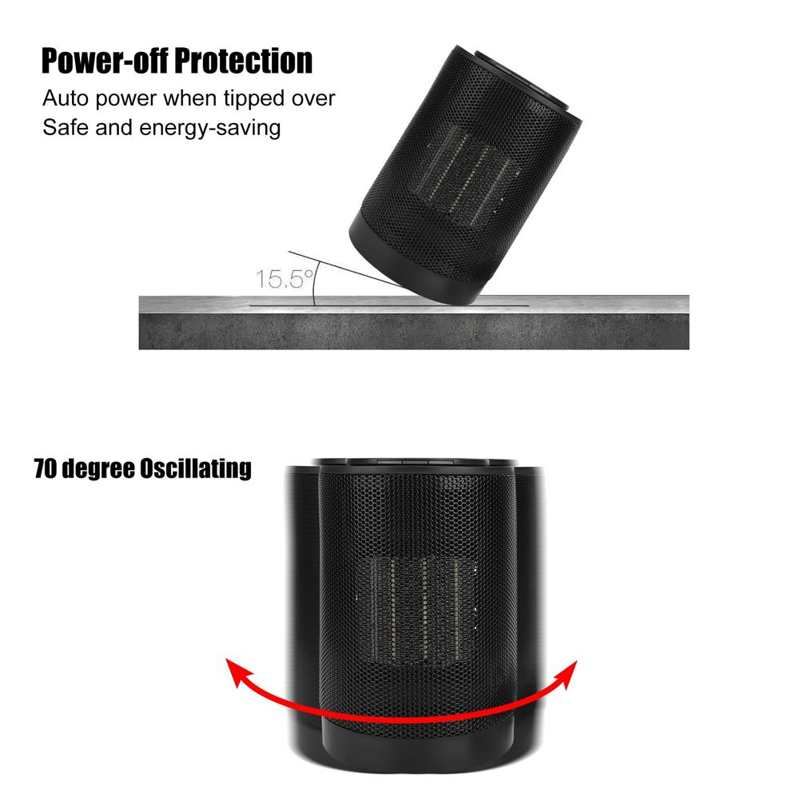 Calentador eléctrico con rotación de 70 grados, dispositivo de calefacción inteligente, de cerámica, PTC, portátil, rápido, 1200W