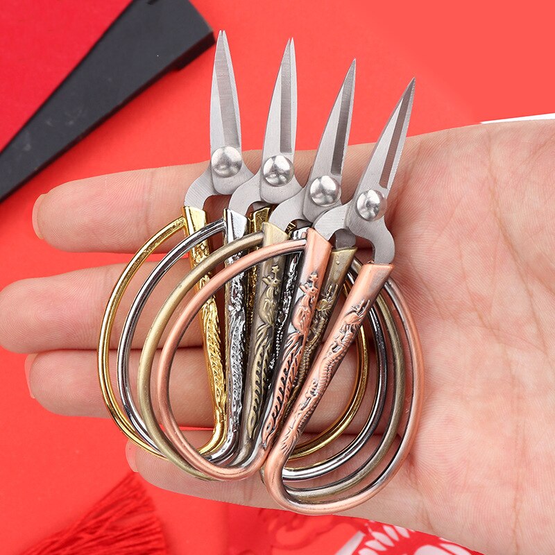 Sharp Stainless Steel Sewing Scissors for Fabric Golden Retro Craft Scissors DIY Sewing Tools Embroidery Scissors
