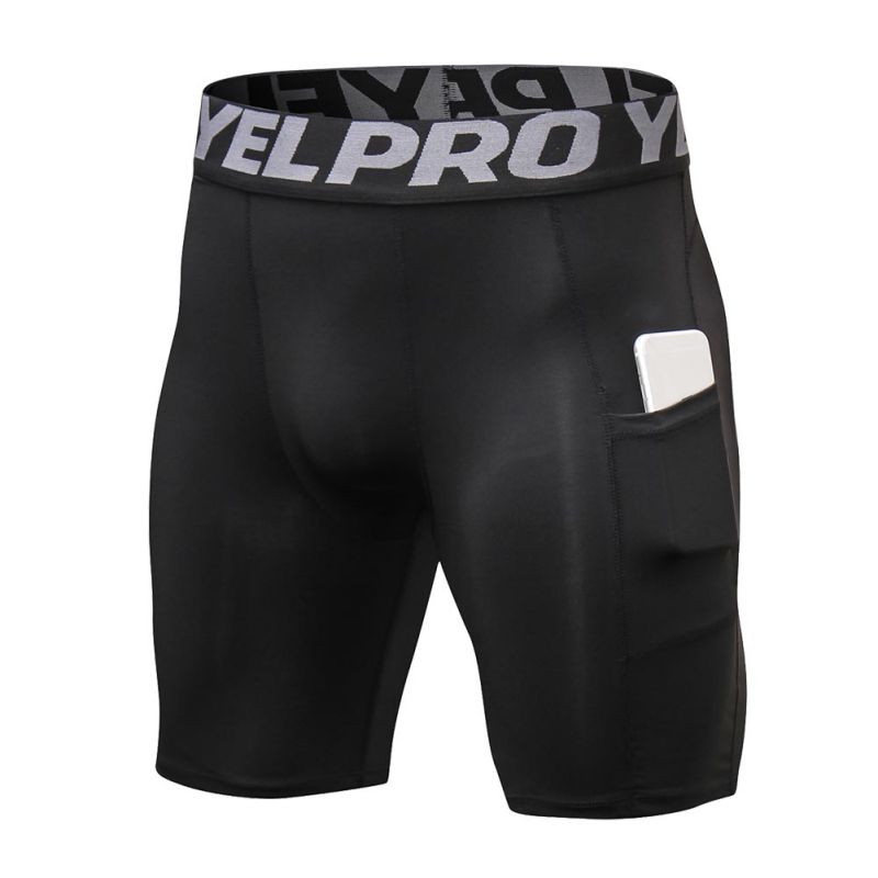 Treningsshorts for menn med lommer sport løpetrening fukttransporterende hurtigtørkende elastiske stramme shorts