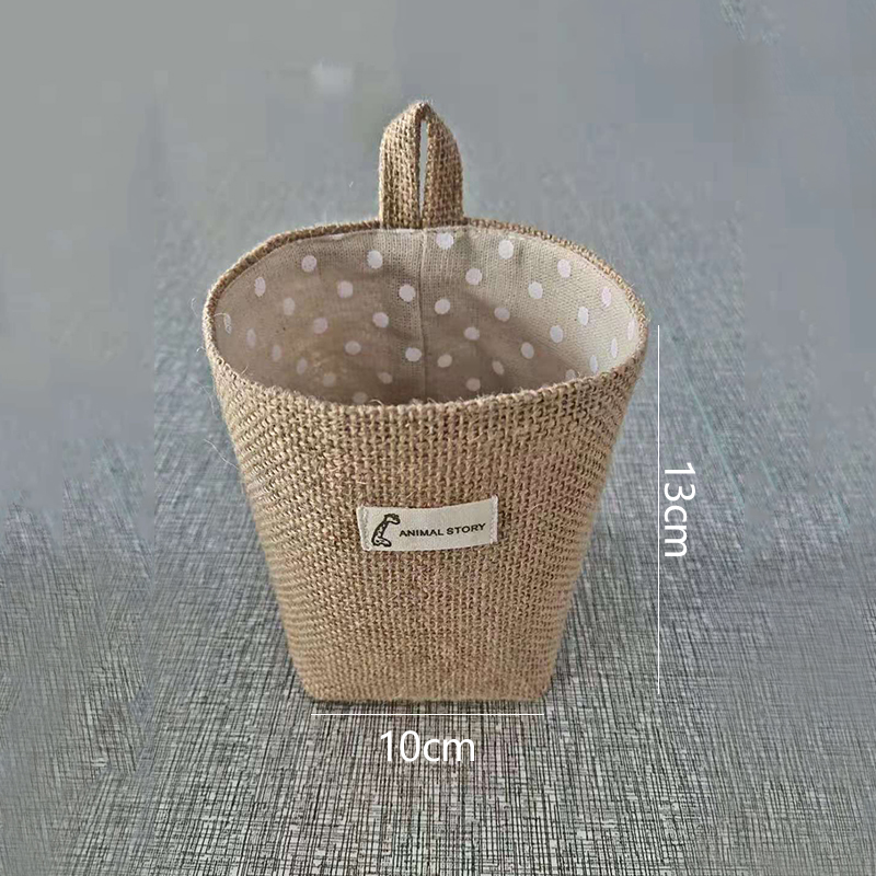 Hanging Storage Basket Jute Cotton Linen Pocket Storage Box Small Sack Sundries Organizer Cosmetic Organizer Home Decor: As picture3