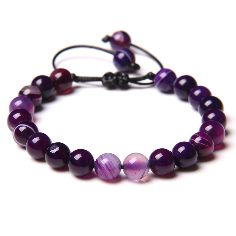 Women's purple natural stone bracelet Agates Amethysts beads Braided Bracelet Adjustable Rope length Mysterious