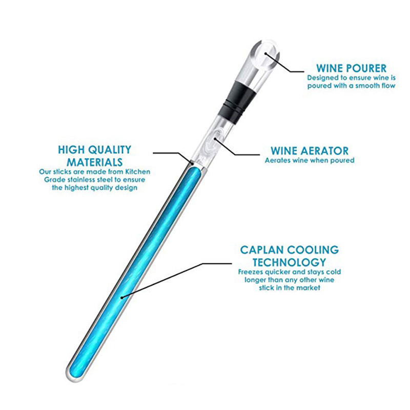 Vinkøler rustfrit stål vinflaske kølepind fryser med luftemaskine og skænkekande til øl whisky cocktails drue