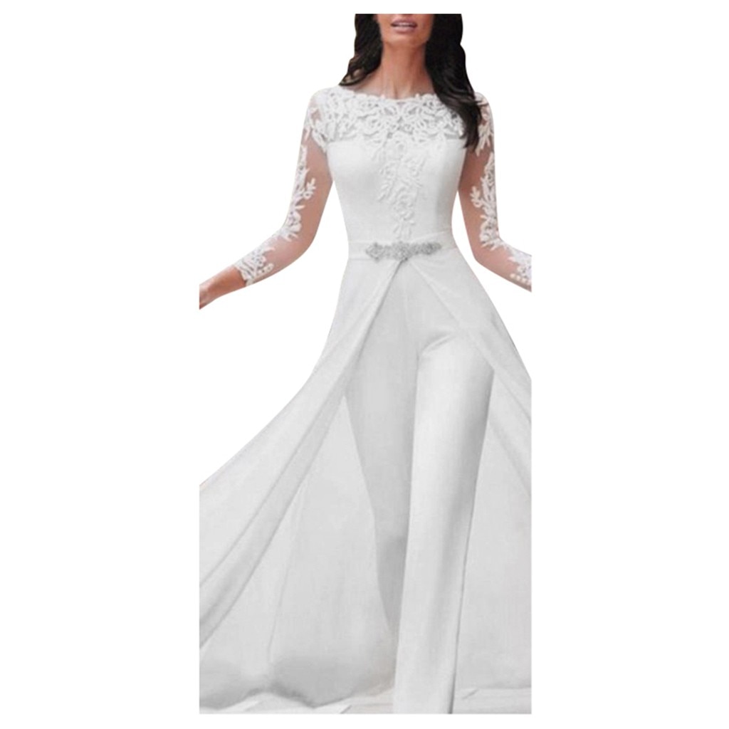 Elegante Vrouwen Party Jumpsuits Kant Applicaties Patchwork Lange Broek Rompertjes Vrouwelijke Herfst Bruiloft Prom Sexy Slanke Overalls Jumpsuit