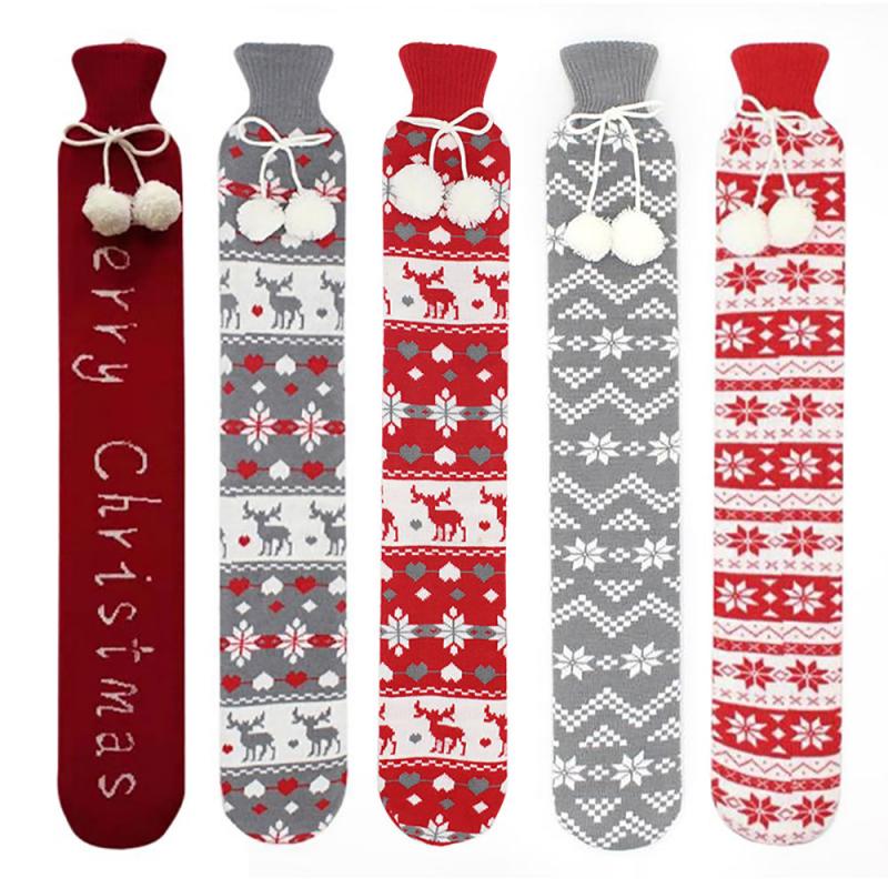 1PCS 70cm Fur Rubber Extra Long Water Bottles Bag With Knitted Removable Cover For Waist Hand Foot Warming Pink Grey Red