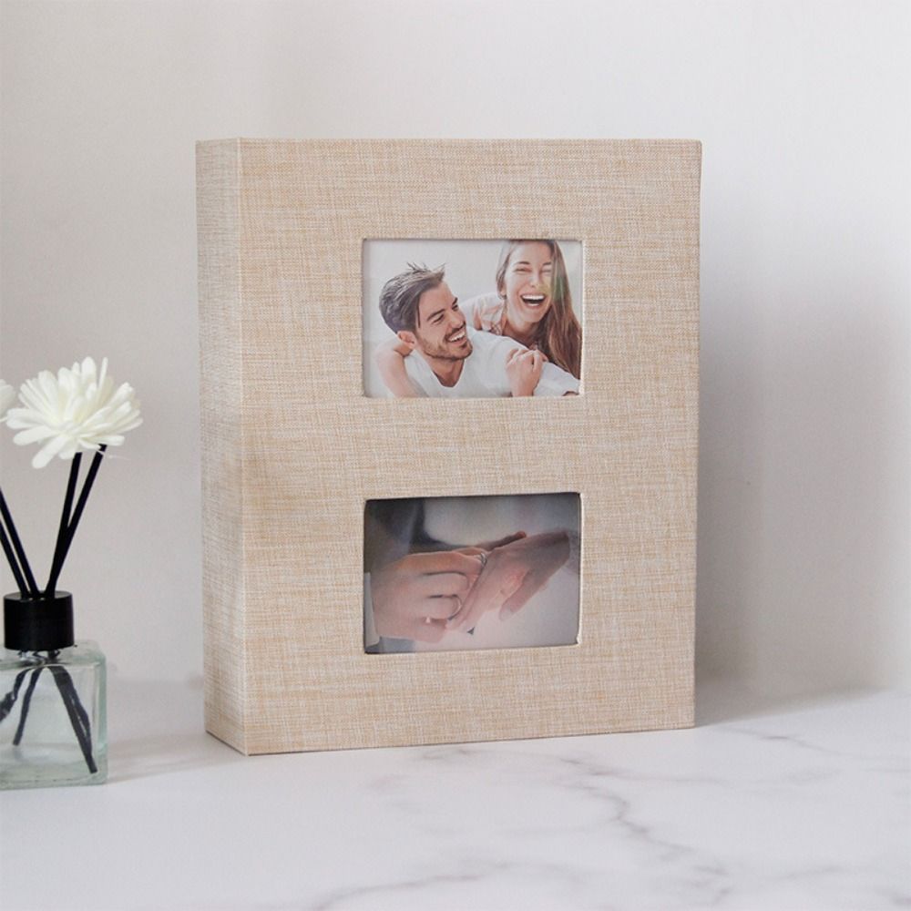 200Pcs Linen Cover Photo Album Interleaf Type Photo Storage Picture Albums Book Writable 6-inch Large Scrapbook Album