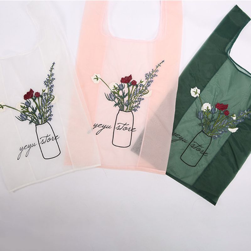 Embroidery Handy Shopping Sundries Storage Bags Handbags Reusable Tote Pouch Recycle Storage Handbags