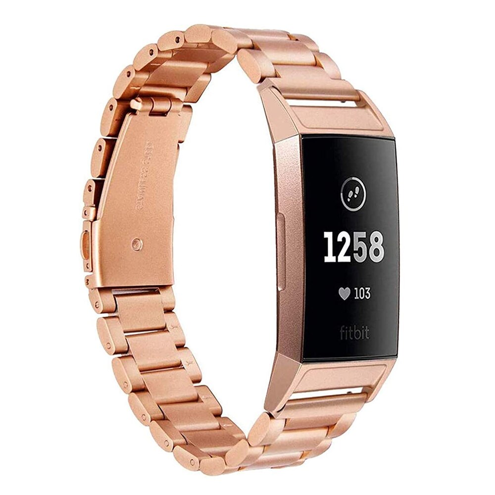 Charge 3 SE Bands Replacement for Fitbit Charge 4 Metal Watchband Stainless Steel Bracelet Strap for Fitbit Charge4 Wristbands: Rose-gold