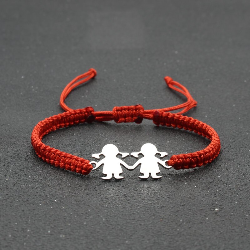 Stal nierdzewna śliczne Twin Little Girl Charm bransoletka czarna lina pleciona regulowane bransoletki dla kobiet biżuteria Mujer Pulsera: Red