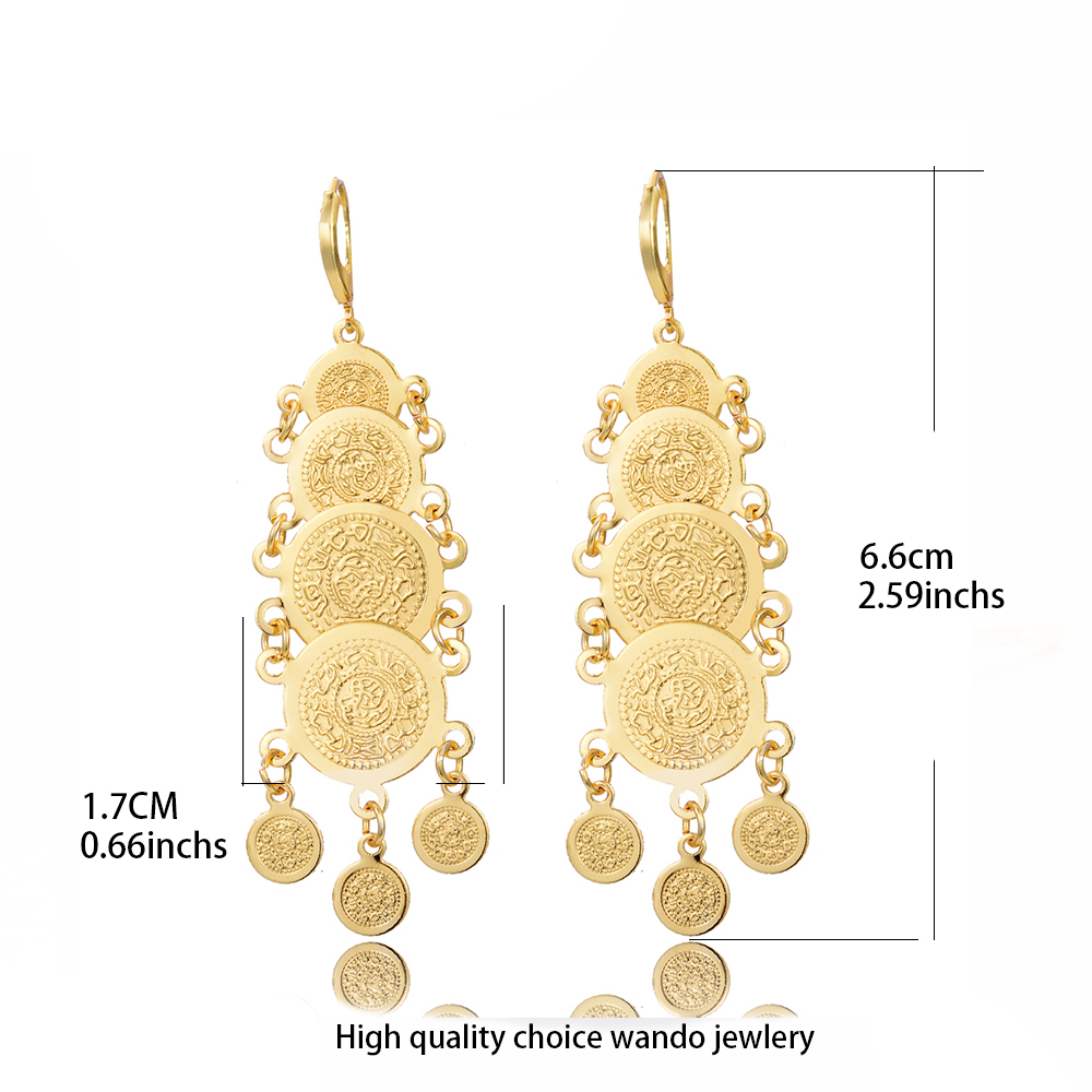 Arab Dubai Metal Gold Color Coin Earrings For Women Girl Middle East African tassel bride Jewelry E67