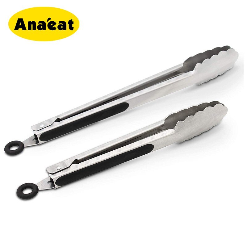 ANAEAT Premium Stainless Steel Kitchen Tongs Locking Metal Heavy Duty Food Tongs BBQ Grilling Non-Slip Grip Cooking