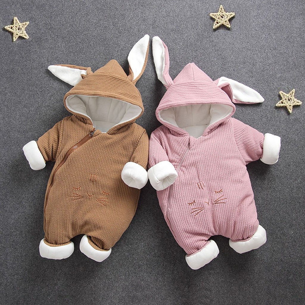 SAGACE Baby Girl Winter Cute Rabbit Ear Jumpsuit Romper Sets Cotton Clothes Kids Girl Outerwear Coats Baby Girl Romper Sets