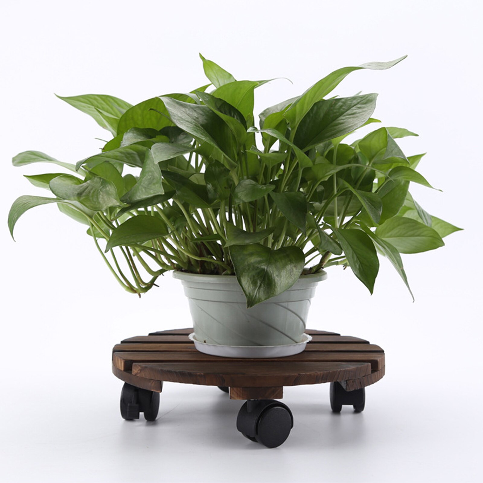 Rolling Plant Stand Caddy Round Flower Pot Trolley Stand With Wheels: 35cm