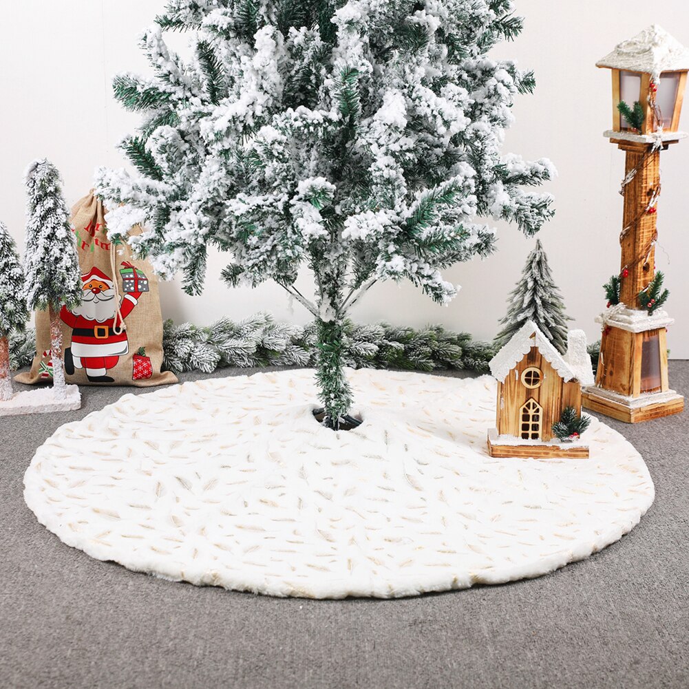1pc 90/122cm Christmas Tree Skirt White Flannel Embroidered Snowflake Skirt Christmas Xmas Tree Floor Mat Decoration