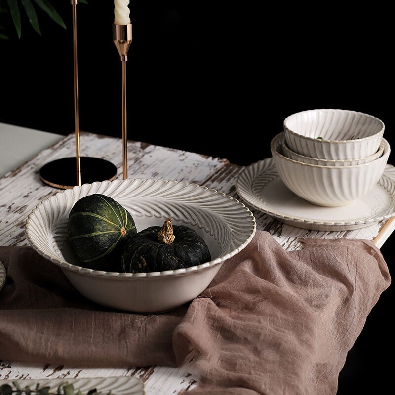 Retro Ceramic Plate French Relief Restaurant Steak Dish Household Dinner Set Plates and Dishes Nordic Kitchen Tableware