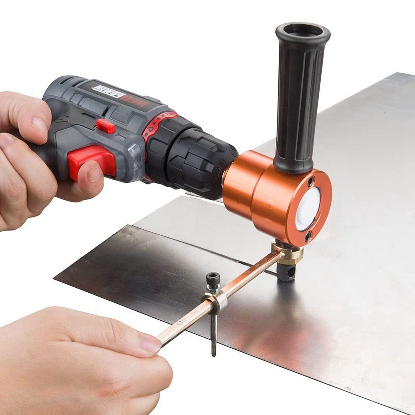Cortador de láminas de Metal, mordedor de hierro de doble cabezal, herramientas eléctricas de corte, accesorios de fijación de taladro eléctrico, tijeras perforadoras de placa de coche