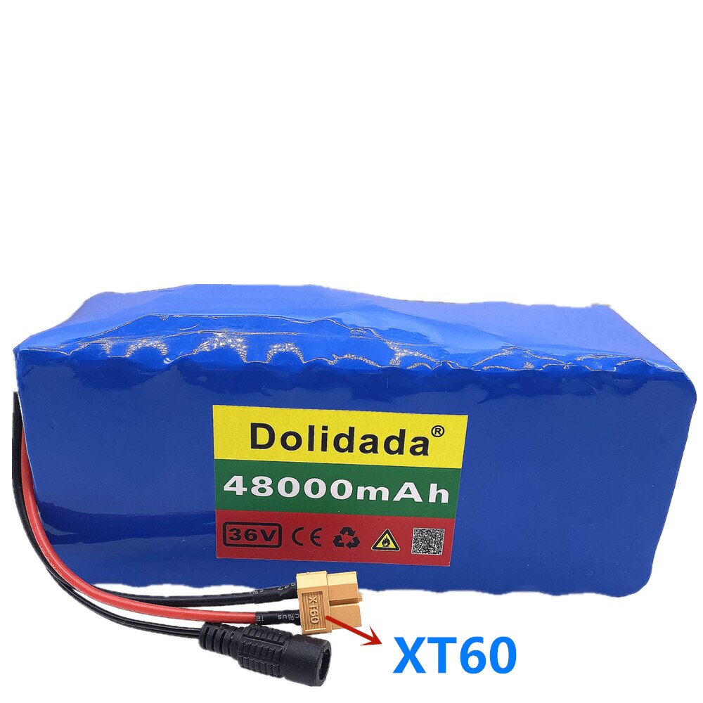 XT60 plug 36V battery 10S4P 48Ah battery pack 500W high power battery 36V48000mAh Ebike electric bicycle BMS