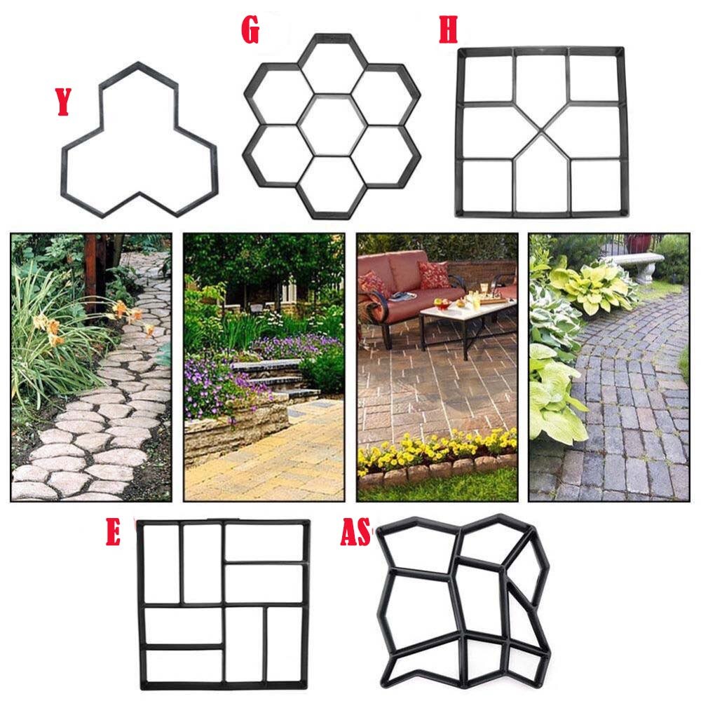 Pavimentación manual de ladrillos de cemento, moldes de hormigón DIY, molde de plástico para camino de piedra de jardín, decoración de jardín