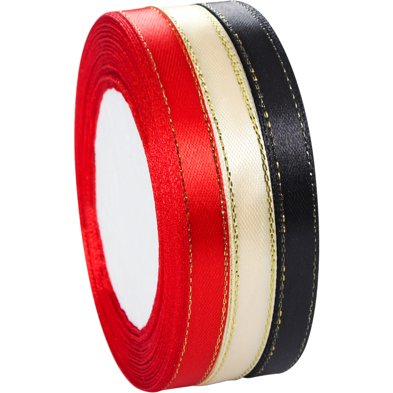 Rouleau de 22 mètres/rouleau, 1cm de largeur, bleu lac, Champagne, bord or, ruban, boîte pour gâteau de mariage, accessoires pour cheveux, emballage floral à faire soi-même