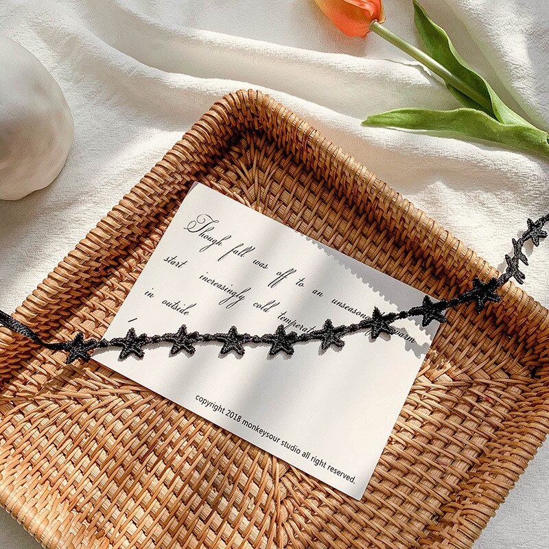 Koreanische Quaste Spitze Stoff fünfzackigen Stern Halsband Halskette für Frauen Einfache Halskette Prinzessin Schlüsselbein Kette