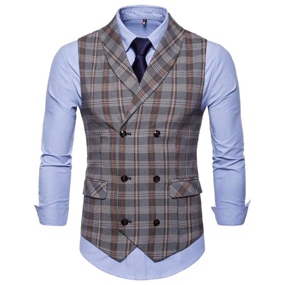 Vests Men Spring and Autumn Men's Checkered Striped Double Breasted Slim Business Casual Suit Waistcoat