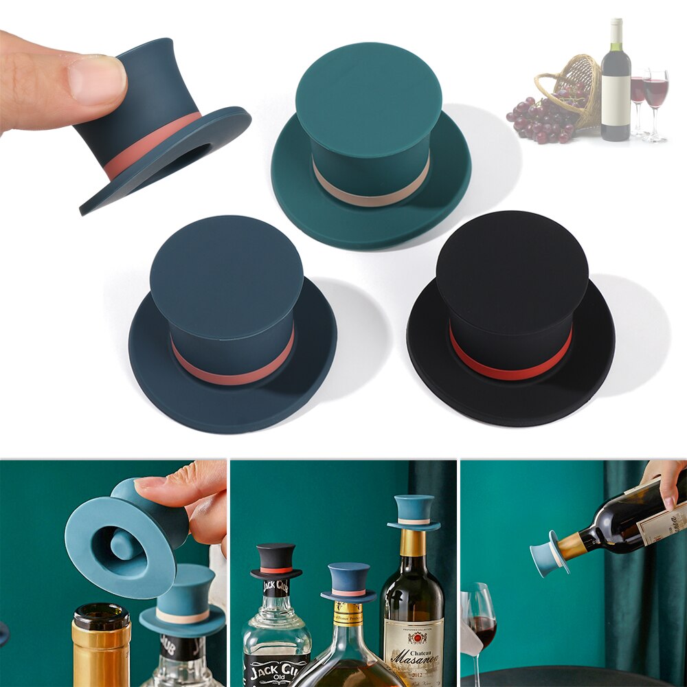 1PC Top Hat Shape Silicone Wine Bottle Stopper Champagne Wine Beer Bottle Cork Sealer Plug Wine Cap Bar Kitchen Tool