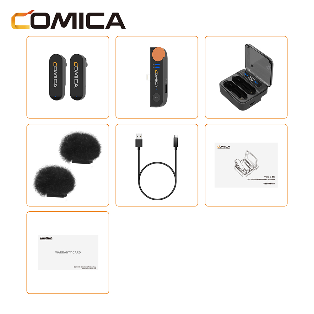 Comica Vimo S 2.4G Wireless Lavalier Microphone Compact Lapel Microphone With Charging Case for iPhone Android phone: Orange
