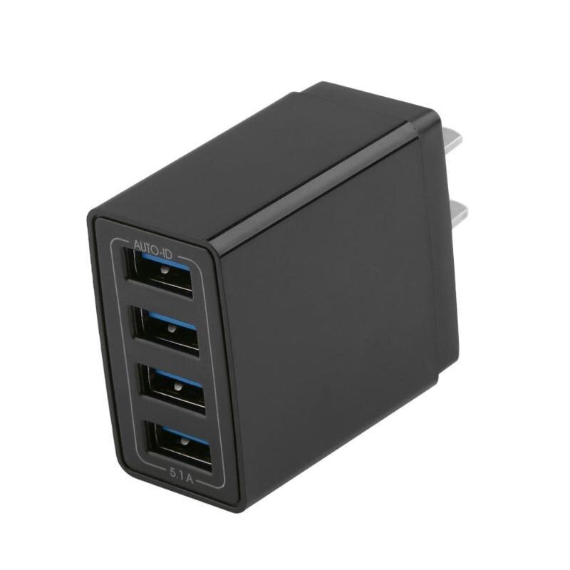 4 Poorten Usb Charger Adapter 5V Eu Plug Mobiele Telefoon Universele Usb Travel Charger Met Indicatielampje Mobiele Telefoon accessoires: US black