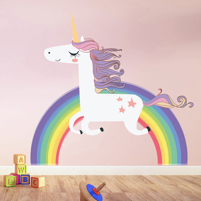 Eenhoorn Regenboog Muurstickers Voor kinderkamer Meisjes Slaapkamer Venster Nursery Decor Aankomst