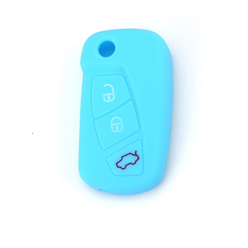 3 Buttons Silicone Car Key Case for Ford KA MK2 Aftermarket Folding Keychain Holder Remote Control Fob Protector Cover: sky blue