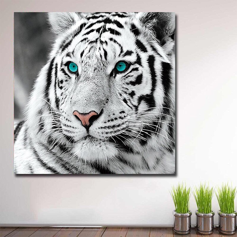 5d diy diamant målning hel fyrkantig vit tiger korsstygn diamantbroderi djur mosaik bild av strass dekor