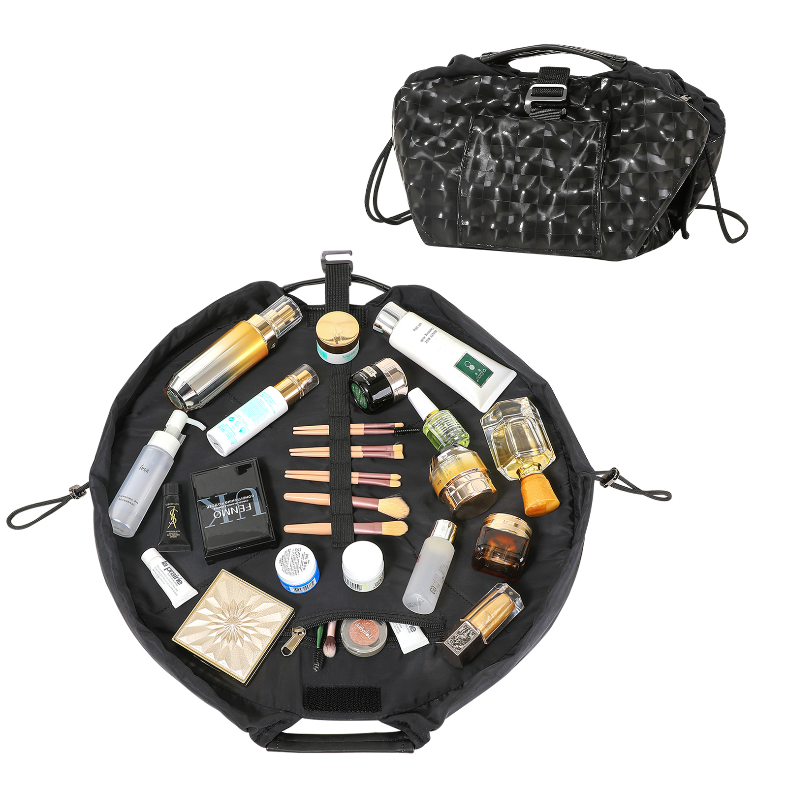 Kosmetik machen-hoch Tasche Veranstalter Toiletten artikel Kordel zug Tasche für Reise tragbare Aufbewahrung tasche ziehen Sie sterben Schnalle zufällig: Dunkelgrau