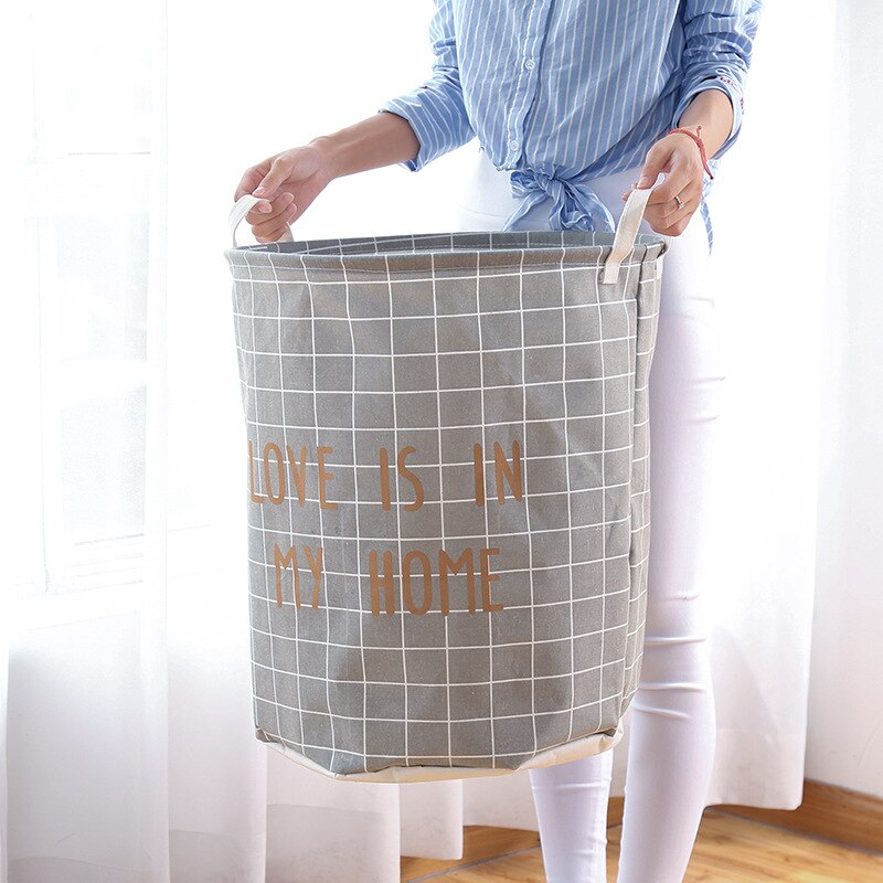 Stor størrelse husholdningsstof vasketøjskurv foldet legetøjstøj opbevaringskurv snavset tøj spand vasketøjskurv
