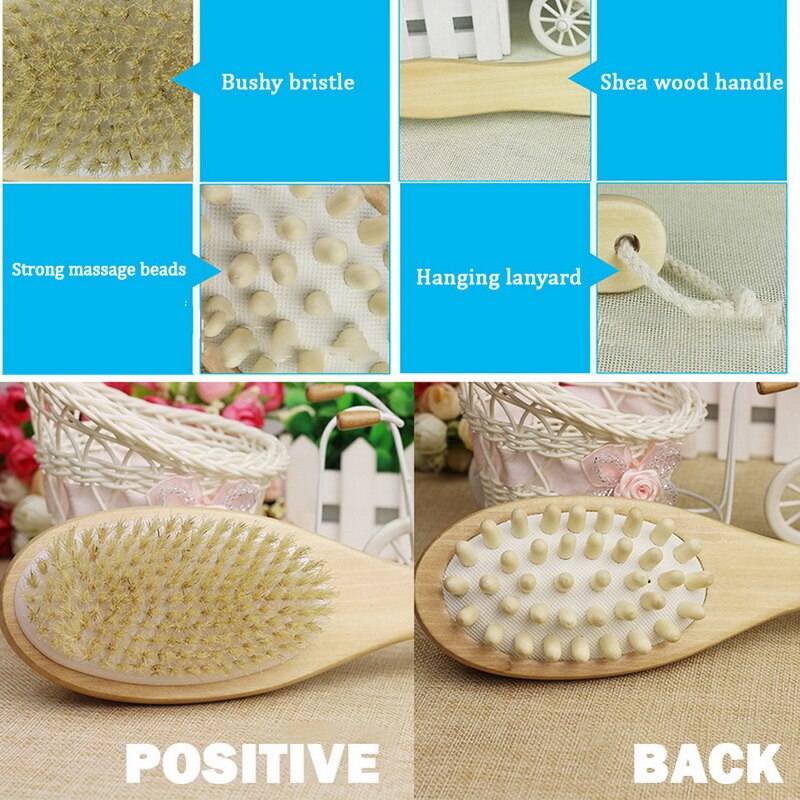 Doucheborstel badscrub met lange houten steel voor het wassen, scrubben, exfoliëren en cellulitis voetscrub