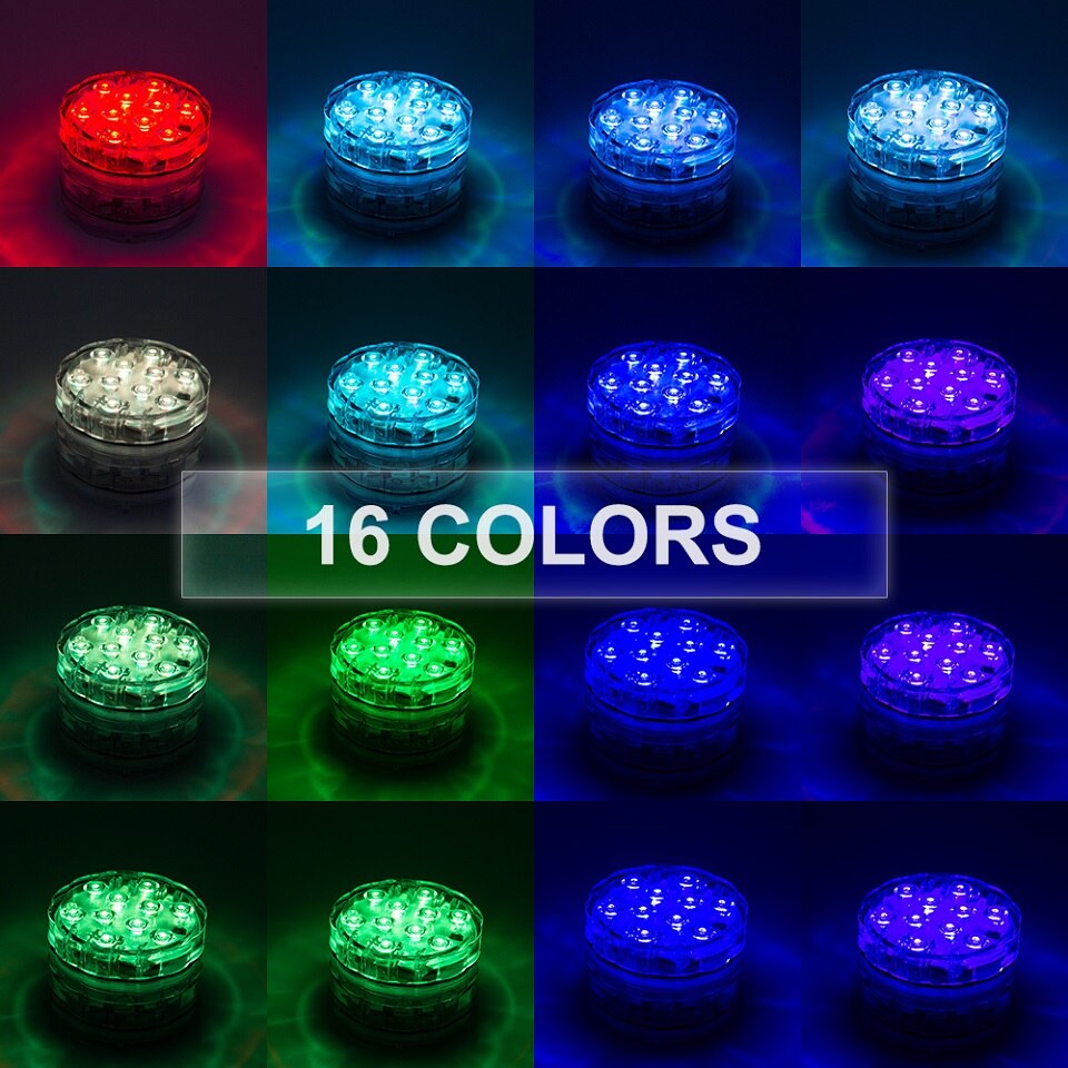 10 Led Waterproof RGB Battery Remote Controlled Submersible LED Underwater Light for Vase Aquarium and Outdoor Party Decoration